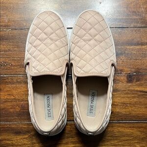 Steve Madden Quilted Beige Slip-On Loafers - Blush Color